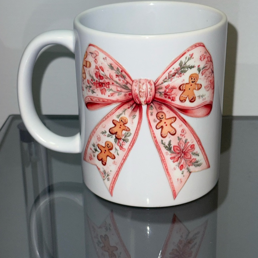 Festive Mug with Gingerbread Bow Design